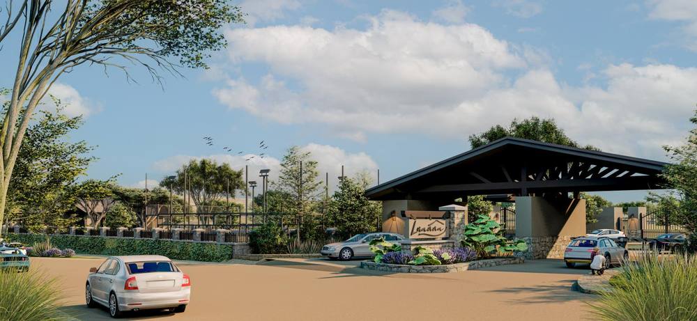 Render diurno del pórtico de acceso a Luanna
