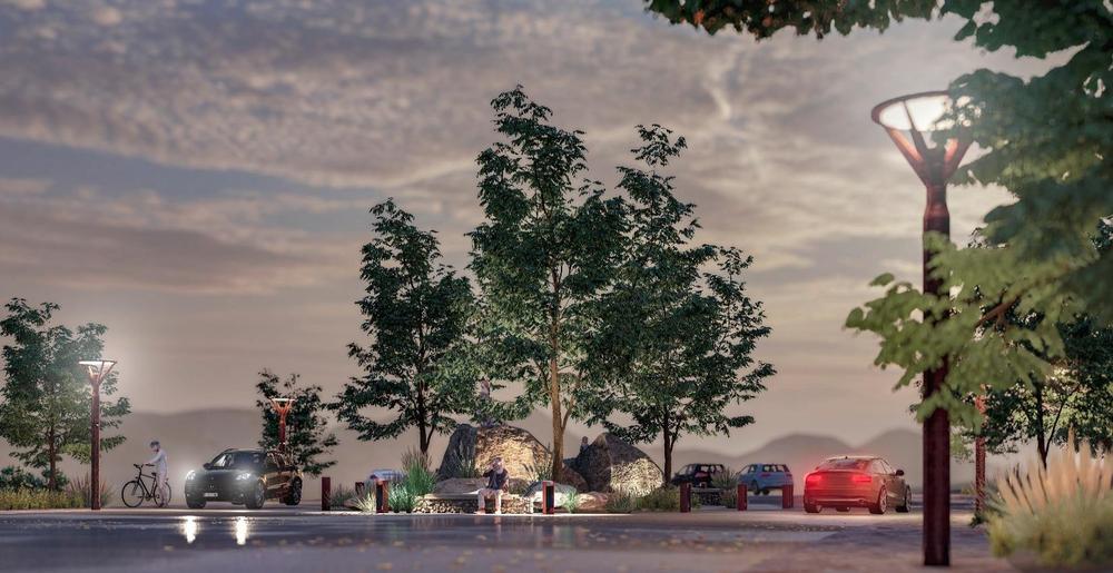Plazas y andadores al atardecer